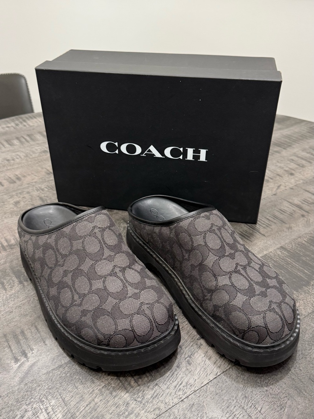 Coach Gray Signature Canvas Clog Mules